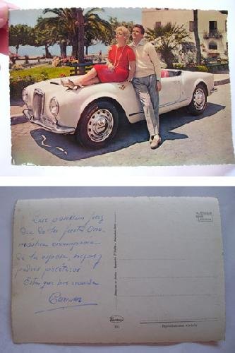 Antigua Postal - Old Postcard : Pareja en coche descapotable