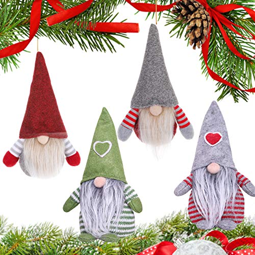 APERIL Adornos Navideños para Arbol GNOME, 4 Piezas Adornos de Navidad para Mesa Adornos de Peluche de árbol de Navidad Decoración Colgante de Navidad Navideñas Regalo Santa Tomte Enanos Escandinavos