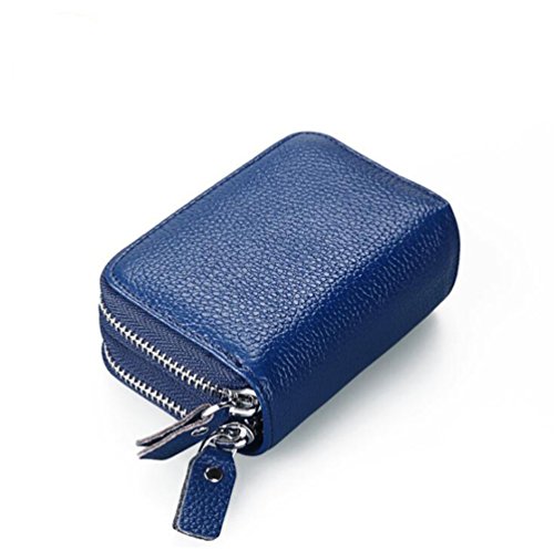 AprinCtempsD RFID Cartera Tarjeteros Piel Genuino Monedero Pequeñas Portatarjetas Mini Cremallera para Mujer Hombre (Azul)
