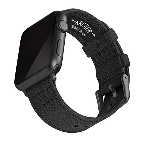 Archer Watch Straps | Correas Reloj Lona para Apple Watch | para Hombre y Mujer (Negro, Gris Espacial, 42/44mm)