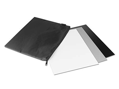 Ares Foto® Tarjeta Gris para Balance de Blancos Manual y medición de exposición. Refleja el 18% de la luz. con Tarjeta de Referencia en Blanco y Negro. 25,4 x 20,2 cm. Bolsillo de Neopreno.