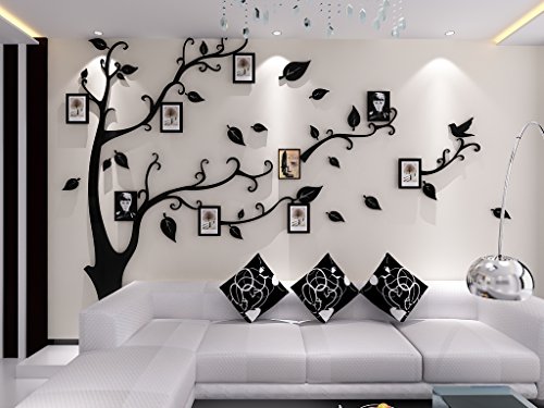 Asvert Vinilos Arbol con Hojas Negro Pegatinas de Pared 1.75 * 2.3 m Murales Pared 3D Decorativo Hogar