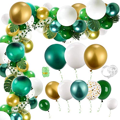 Auihiay - Kit de arco de 123 piezas de globos de Safari Jungle con hojas de palmera, Ivy Vines y tira de globos para baby shower, cumpleaños, decoración de fiesta tropical