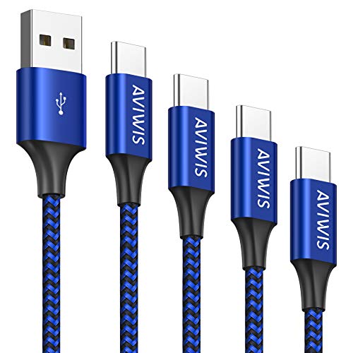 AVIWIS Cable USB Tipo C [4Pack 0.5M 1M 2M 3M], Cable USB C Cargador Rápida Nylon Duradero Compatible con Samsung S10/S9/S8/Note 10/Note 9, Huawei P30/P20/Mate 20, Xiaomi
