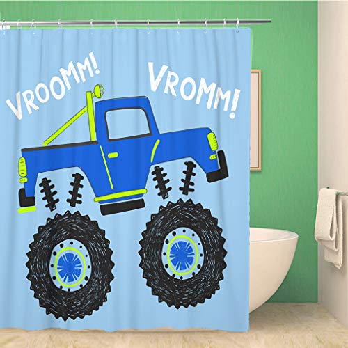 Awowee Cortina de ducha decorativa, diseño de monstruo de dibujos animados para bebé, coche, 180 x 180 cm, tela de poliéster impermeable, juego de cortinas de baño con ganchos para el baño