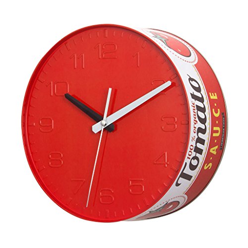 Balvi Reloj Pared Tomato Sauce Color Rojo En Forma de Lata de Tomate Estilo Vintage Reloj de Pared Original con números Grandes Ideal para Cocina Lata 25x25x10 cm