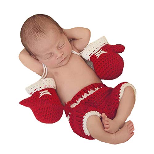 Bebé conjunto de guantes de boxeo de ganchillo hecho a mano de punto recién nacido Fotografía Prop Pantalones Trajes (Color : Red, Size : 0-3M)