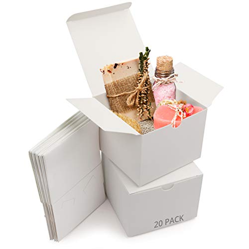Belle Vous Cajas de Cartón Kraft Blancas (Pack de 20) - Medidas 12 x 12 x 9 cm - Caja Kraft de Fácil Ensamblado - Cajas Automontables - Cajitas para Regalos de Fiesta, Cumpleaños, Bodas, Presentes