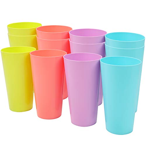 BELLE VOUS Vasos de Colores de Plástico (Pack de 12) Vasos Reutilizables 600 ml en 4 Colores - Vasos Plástico Duro para Fiestas, Acampadas, BBQs, Picnic, Playa – Aptos para Lavavajillas, Libre de BPA