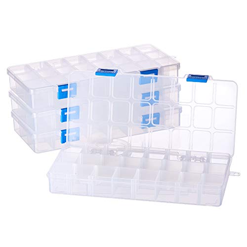 Benecreat -Pack de 4 Organizadores de joyas con separadores, contenedor para guardar cuentas de plástico transparente y ajustable.
