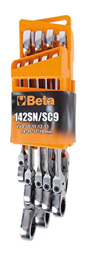 Beta 142SN/SC9 Juego de 9 llaves combinadas de carraca articuladas con soporte compacto