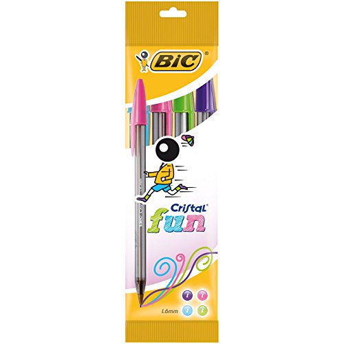 BIC Cristal Fun bolígrafos Punta Ancha (1,6 mm) – Blíster de 4 unidades, Multicolor