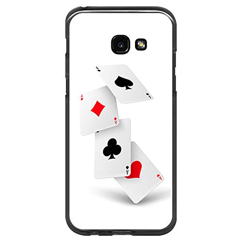 BJJ SHOP Funda Negra para [ Samsung Galaxy A5 2017 ], Carcasa de Silicona Flexible TPU, diseño: Poker de ases, Azar Cartas de Juego