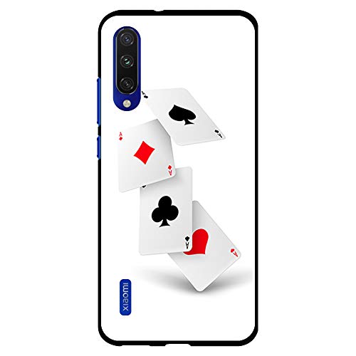 BJJ SHOP Funda Negra para [ Xiaomi Mi A3 ], Carcasa de Silicona Flexible TPU, diseño: Poker de ases, Azar Cartas de Juego