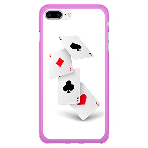 BJJ SHOP Funda Rosa para [ iPhone 7 Plus/iPhone 8 Plus ], Carcasa de Silicona Flexible TPU, diseño: Poker de ases, Azar Cartas de Juego