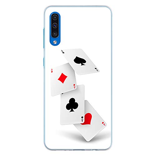 BJJ SHOP Funda Transparente para [ Samsung Galaxy A50 ], Carcasa de Silicona Flexible TPU, diseño: Poker de ases, Azar Cartas de Juego