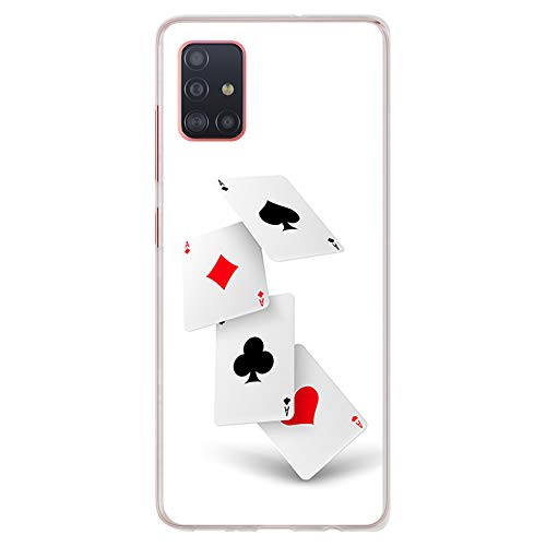 BJJ SHOP Funda Transparente para [ Samsung Galaxy A51 ], Carcasa de Silicona Flexible TPU, diseño: Poker de ases, Azar Cartas de Juego
