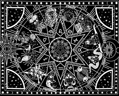 Bodosac Tapiz para colgar en la pared 3D mágico tarot medieval adivinación zodíaco tapiz decoración del hogar para dormitorio dormitorio o habitación – Estrella giratoria negra (127 x 152 cm)