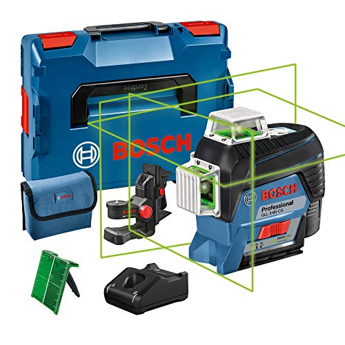 Bosch Professional 0601063T00 GLL 3-80 CG, Nivel láser verde, conexión Bluetooth, soporte, gama de trabajo hasta 30 m, 1 batería, en L-BOXX, 12 V, Azul