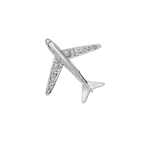 Broche coreano de cristal de alta calidad con diseño de avión, con diamantes de imitación, para hombre, color de metal: chapado en plata, tamaño: normal)