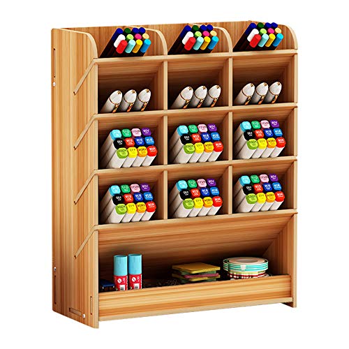 Caja de almacenamiento para bolígrafos, de madera, multiusos, organizador de escritorio para el hogar, la oficina y la escuela, color Madera de cerezo.