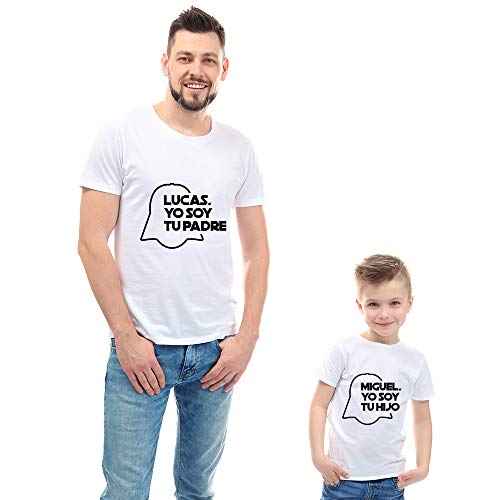 Calledelregalo Regalo Personalizable para Padres e Hijos: Pack de Dos Camisetas 'Yo Soy tu Padre' Personalizadas con Sus Nombres