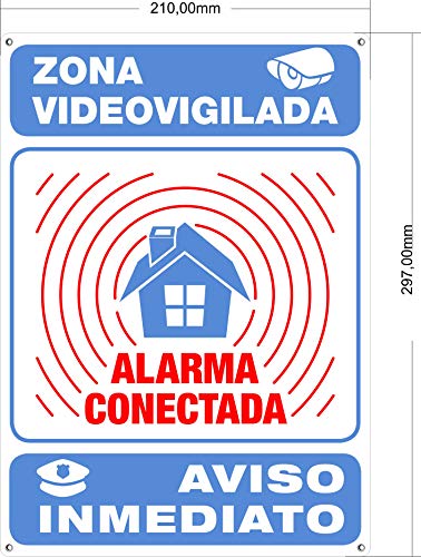 Cartel Alarma Conectada Interior/Exterior Metálico y Ultra-Resistente | Cartel Disuasorio, Placa Aviso a policía, 30x21 cm