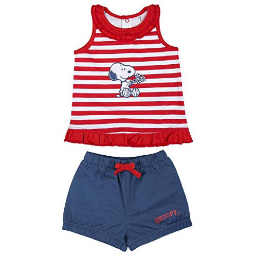 Cerdá Conjunto de Bebe para Verano de Snoopy - Camiseta + Pantalon de Algodon Juego Cortos, Rojo, 3 meses Unisex bebé