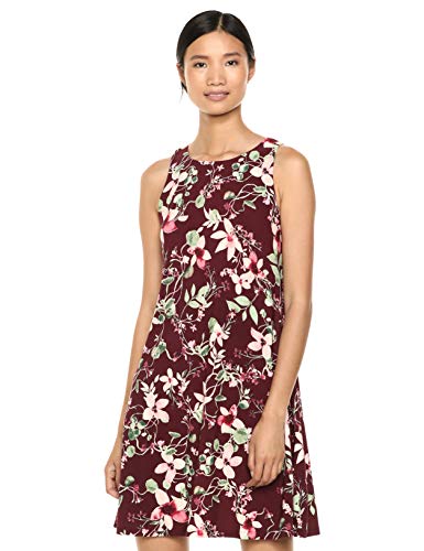 Chaps Sleevless Floral Printed Georgette Dress Vestido, Vino/Rosa/Multi, S para Mujer