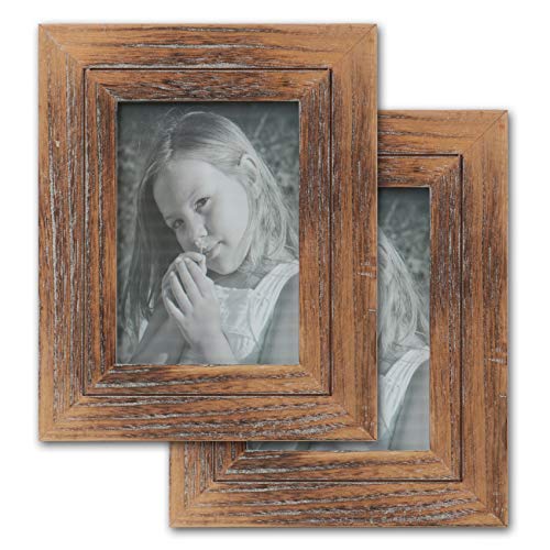 Cilusar Juego de 2 marcos de fotos de madera, 13 x 18 cm, vintage, madera maciza, estilo rústico, nostálgico, para mesa o colgar en la pared, marco de madera