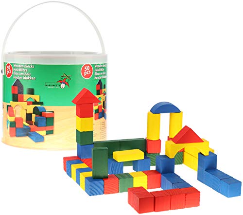 com-four® Bloques de construcción de Madera 50x en un Cubo - Juguetes de Madera para niños pequeños - Bloques de construcción de Madera