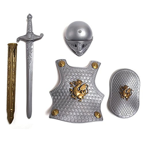Conjunto de armadura de caballero medieval para niños, disfraz de caballero - Casco, espada, escudo, placa de pecho disponible en bronce o plata accesorio de disfraz