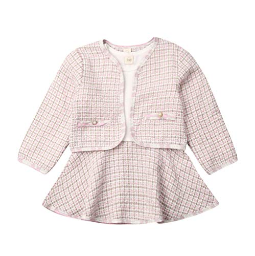 Conjunto de falda a cuadros para bebé niña de manga larga chaqueta abrigo, vestido de fiesta, falda tutú de otoño ropa - rosa - 6-12 meses