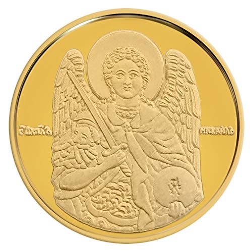 Conmemorativo Moneda Religiosa Medalla de Oro amarillo 24Ktes San Miguel Arcángel 16 mm 2.25 g 0.07 oz