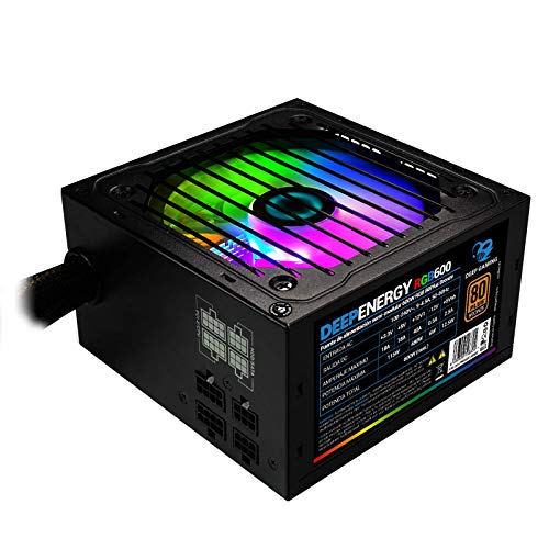 CoolBox DeepEnergy - Fuente de alimentación ATX, iluminación RGB, semimodular, Full Range, 600W, 80Plus Bronze, Modo silencioso Silent 0dBA