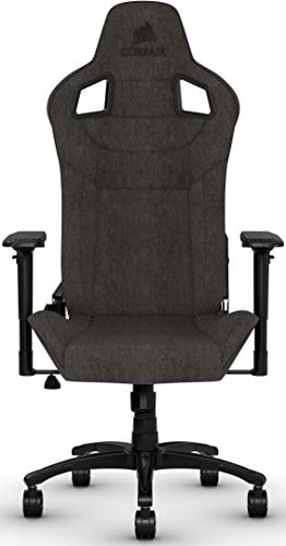 Corsair T3 Rush Silla de Videojuegos Oficina (Exterior de Tela Suave Transpirable, Almohada Cervical Ajustable, Soporte Lumbar, Reposabrazos 4D, Montaj Sencillo), Tejido de Poliéster, Negro, Normal