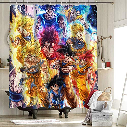 Cortina de ducha de tela Dragon Ball Z con impresión 3D, cortinas de ducha de poliéster para baño Little Goku David Onaolapo Dbz Tribute Posters The Legacy of Son Goku Ii 152 x 182 cm