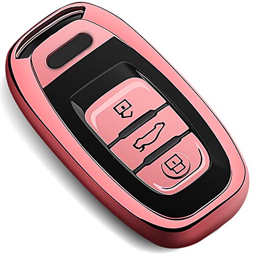 COVELL Funda para llave de coche de Audi, funda de poliuretano termoplástico suave para Audi A4 A5 A6 A7 A8 Q5 Q8 R8 S4 S5 S6 S7 RS4 RS5 RS6 RS7 Smart Remote (solo Keyless), color plateado Oro Rosa