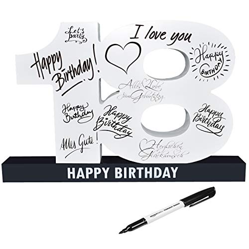 CREOFANT XL - Libro de visitas para 18º cumpleaños · Libro de visitas Happy Birthday · 37 cm x 24 cm · 18º cumpleaños · Idea de regalo de 18 cumpleaños