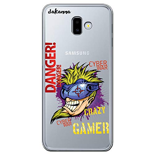 dakanna Funda Compatible con [Samsung Galaxy J6 Plus] de Silicona Flexible, Dibujo Diseño [Jugador Crazy Gamer], Color [Fondo Transparente] Carcasa Case Cover de Gel TPU para Smartphone