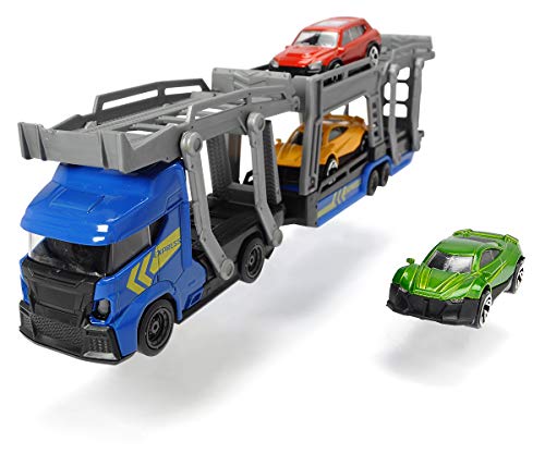 Dickie Toys Transportador de Coche para 3 Coches, Incluye 3 Coches de Juguete, 2 Modelos Diferentes, Longitud 28 cm, para niños a Partir de 3 años