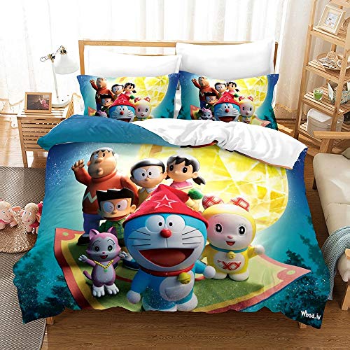 Doraemon - Juego de cama de 3 piezas, incluye 1 funda de edredón y 2 fundas de almohada, ultrasuave y cómoda, diseño de dibujos animados para niños (06, King 220 x 240 cm)