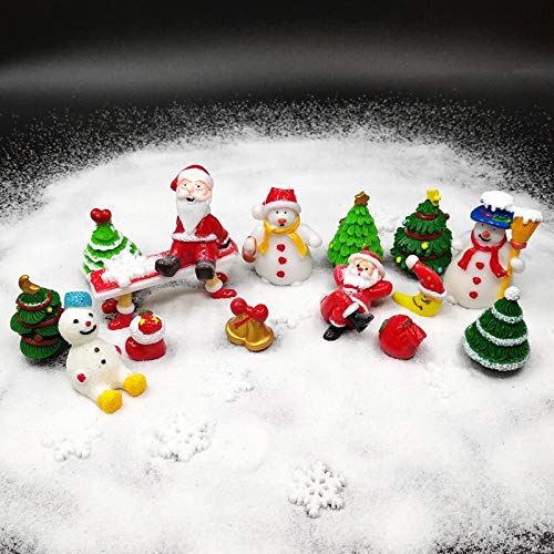 EMiEN Juego de 26 piezas de adornos en miniatura para decoración de casa de muñecas de jardín de hadas, Papá Noel, árboles de Navidad, muñeco de nieve, copos de nieve, calcetines rojos, campana, luna