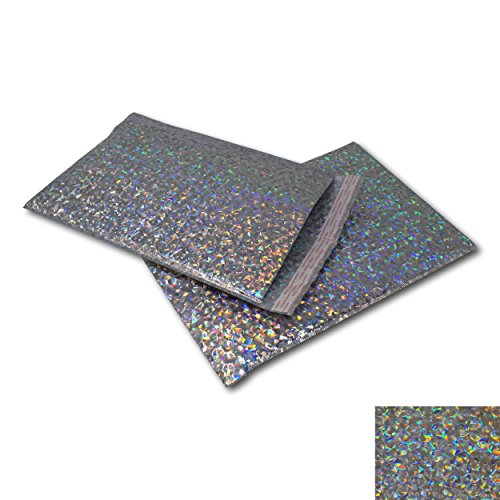 EPOSGEAR Paquete de 10 sobres de papel de aluminio metálico holográfico, color plateado brillante, acolchados, para envíos postales, 324 mm x 230 mm, A4/C4), HPESILVER10