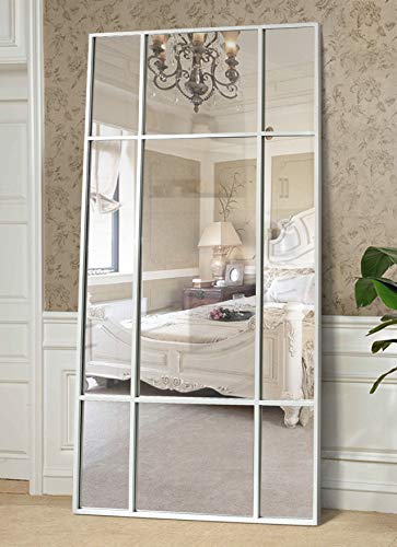 Espejo de Cuerpo Entero Rectangular Blanco [220 x 110 x 3cm] | Diseño danés | Espejo Grande y Largo de pie | Vertical y Horizontal