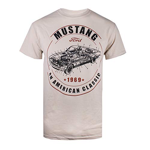 Ford Mustang American Classic Camiseta, Beige (Natural Nat), Large (Talla del Fabricante: Large) para Hombre