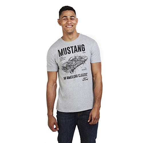 Ford Mustang Manual Camiseta, Gris Deportivo, Pequeña para Hombre