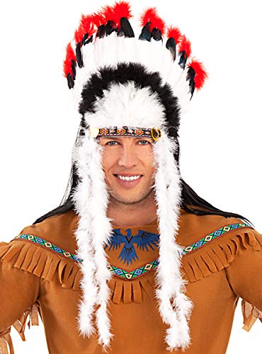 Funidelia | Penacho de Indio para Hombre ▶ Indios, Vaqueros, Western - Rojo, Accesorio para Disfraz