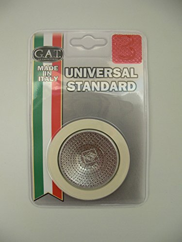 GAT Italy - Juego de 3 tazas para cafetera de espresso, incluye juntas de goma y filtro, aluminio, color plateado, 15 x 10 x 2 cm