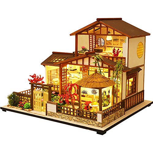 GJMM Kit de Casa de Muñecas en Miniatura de Bricolaje Casa Modelo de Madera con Cubierta a Prueba de Polvo - Casa de Muñecas Artesanal de Juguete de Ensamblaje